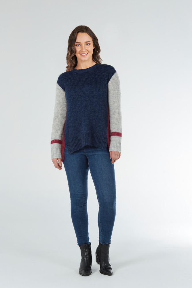 Colour Blocked High Neck Wool Pullover