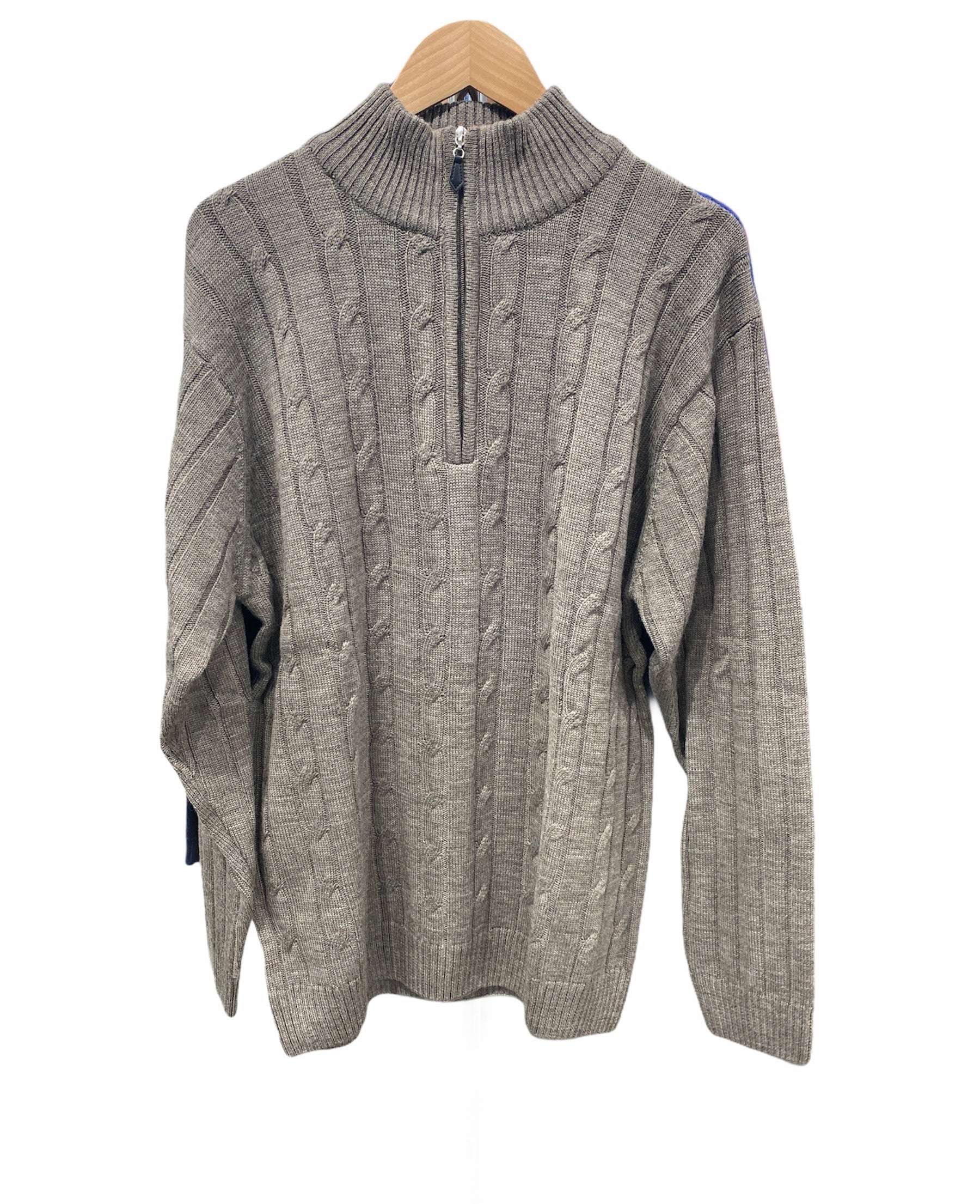 PURE WOOL CABLE ZIP PULLOVER