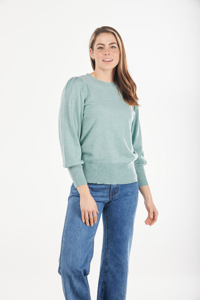  Puff Sleeve Crew Neck Pullover