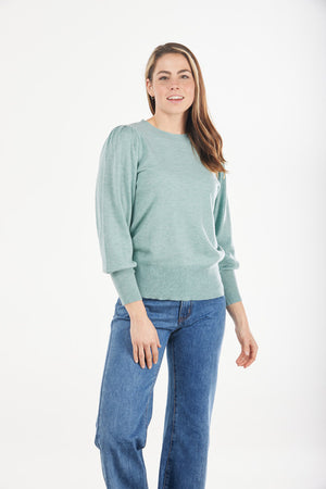  Puff Sleeve Crew Neck Pullover