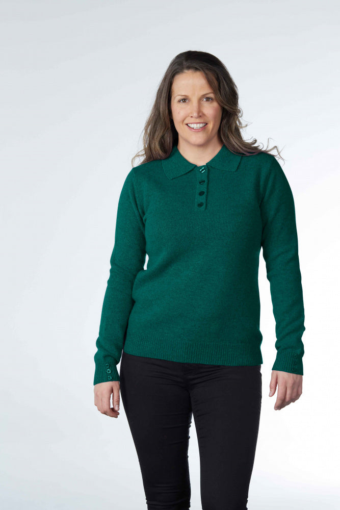 green ABUTTONS POLO PULLOVER