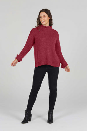 FRILLED CREW NECK WITH CABLED SLEEVES